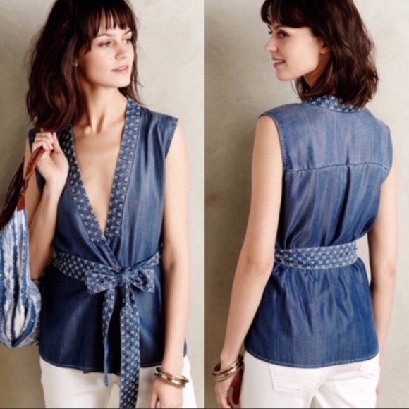 Anthropologie Holding Horses Chambray Wrap Top - Picture 5 of 5